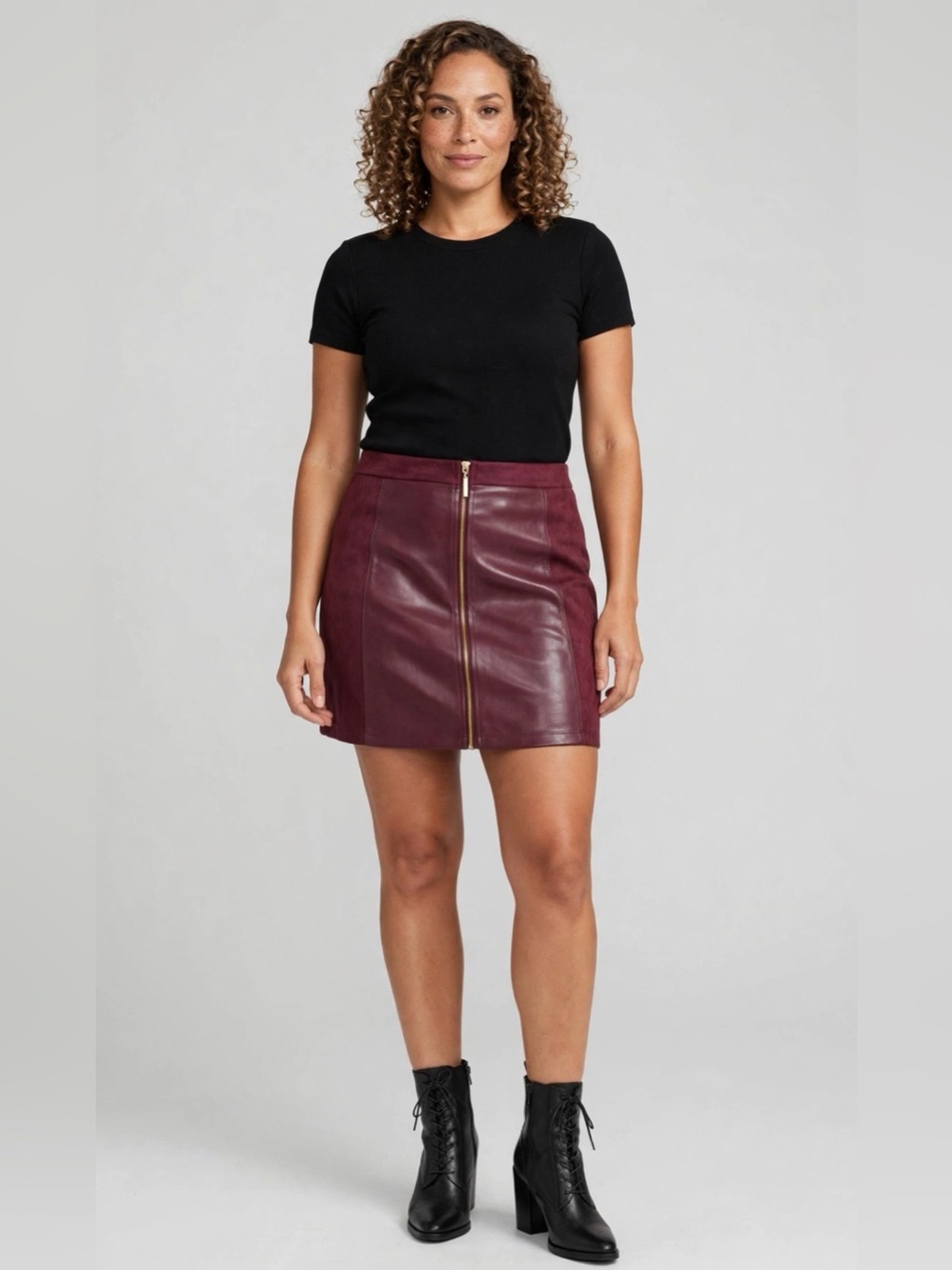 Marc New York Andrew Marc XL Maroon Faux Leather & Faux Suede Zip Front Mini NWT